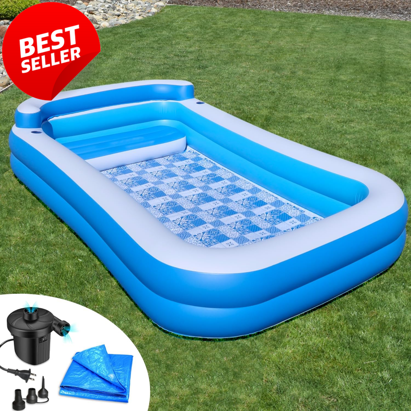 10x6ft Inflatable Pool Bench Electric Pump Tarp Fast Setup Reinforced - US