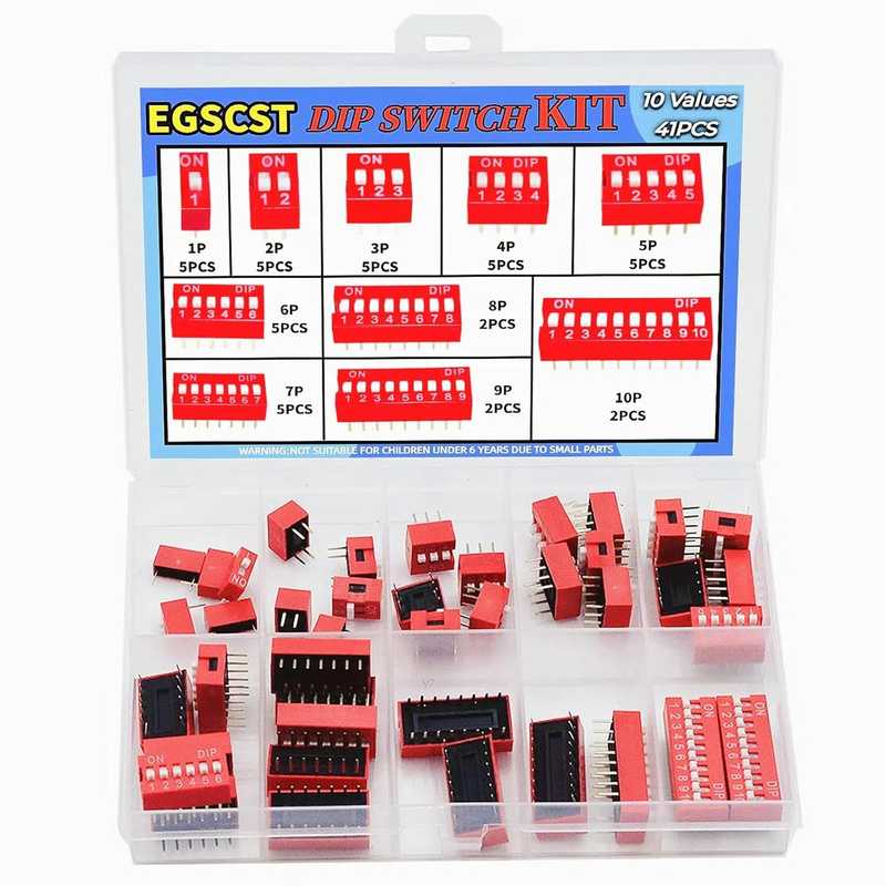 41PCS 10 Values Double Row Red Dip Switch Assortment Kit 1 2 3...