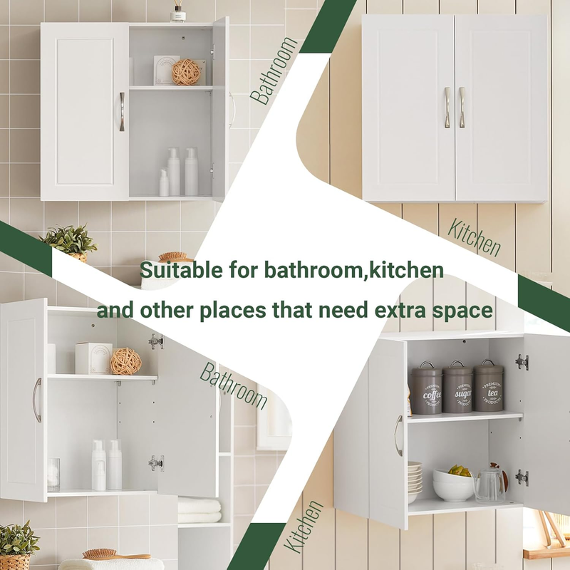 Wall Cabinet for Bathroom Storage – Adjustable Shelf Medicine Cabinet with Doubl