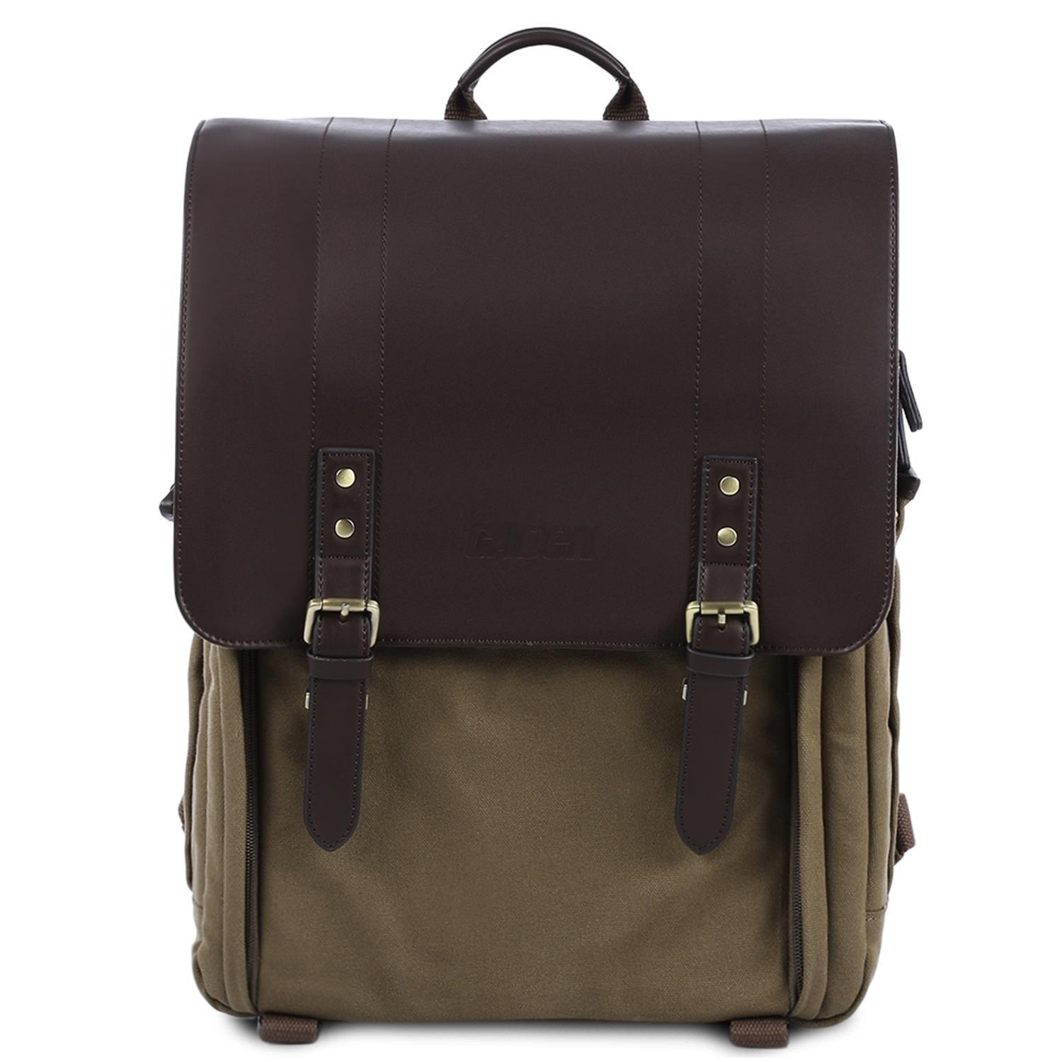 CADEN PUMA-05 Kamera Foto Rucksack Tasche aus Segeltuch und PU grün / braun