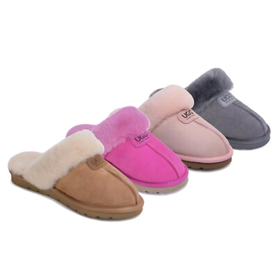 【Extra 22%OFF】UGG Slippers Womens Mens Australian Premium Sheepskin Wool Scuff