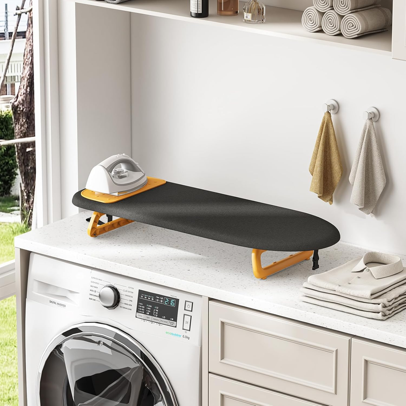 Foldable Ironing Board with Orange Silicon Iron Mat, Tabletop Small Iron Board w