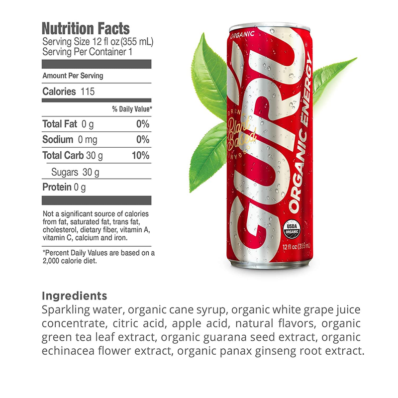 Guru Organic Energy Drink with Green Tea & Guarana, 12 Ounce (Pack of 12), Packa