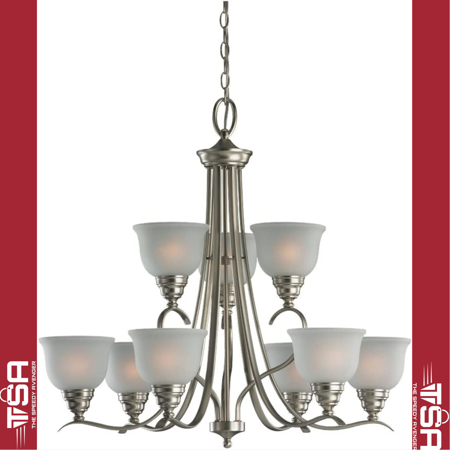 Wheaton Chandelier Hanging Modern Fixture, Nine - Light, Brushed Nickel