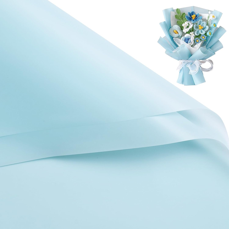 20 Sheets Flower Wrapping Paper - 22.4 X 22.4 Inch Pure Light Blue Water-Resista