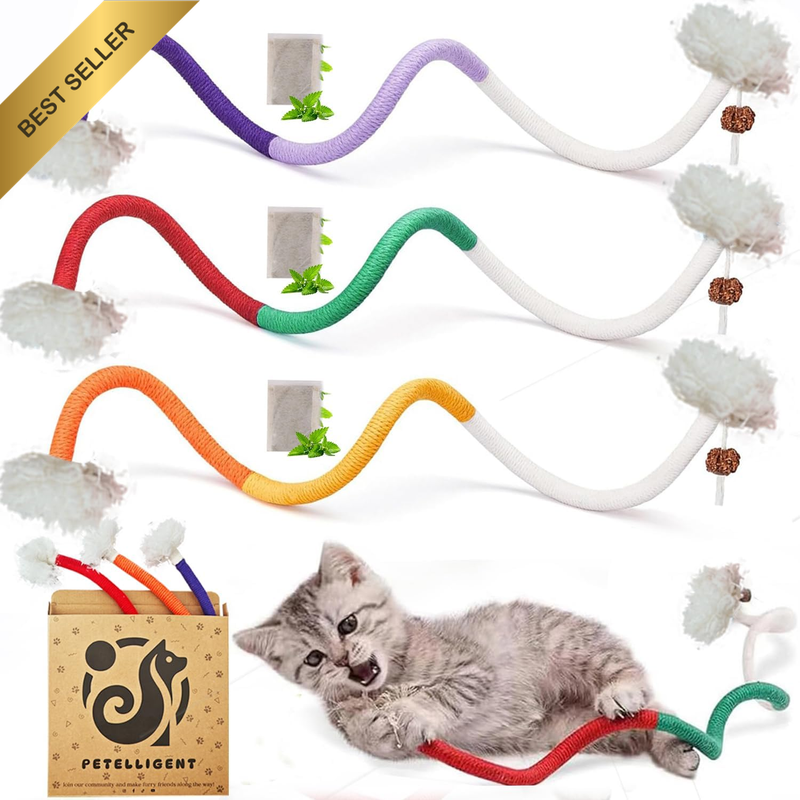 3-Pack Bent Cat Rope Chew Toys Interactive Tease Bite-Proof Dental Care XL