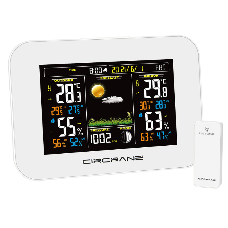 Circrane Wireless Weather Station Color Indoor Outdoor Thermometer, Color Displ