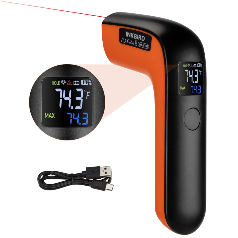 USB Rechargeable Infrared Thermometer Digital Temperature Gun for Cooking -58℉~1