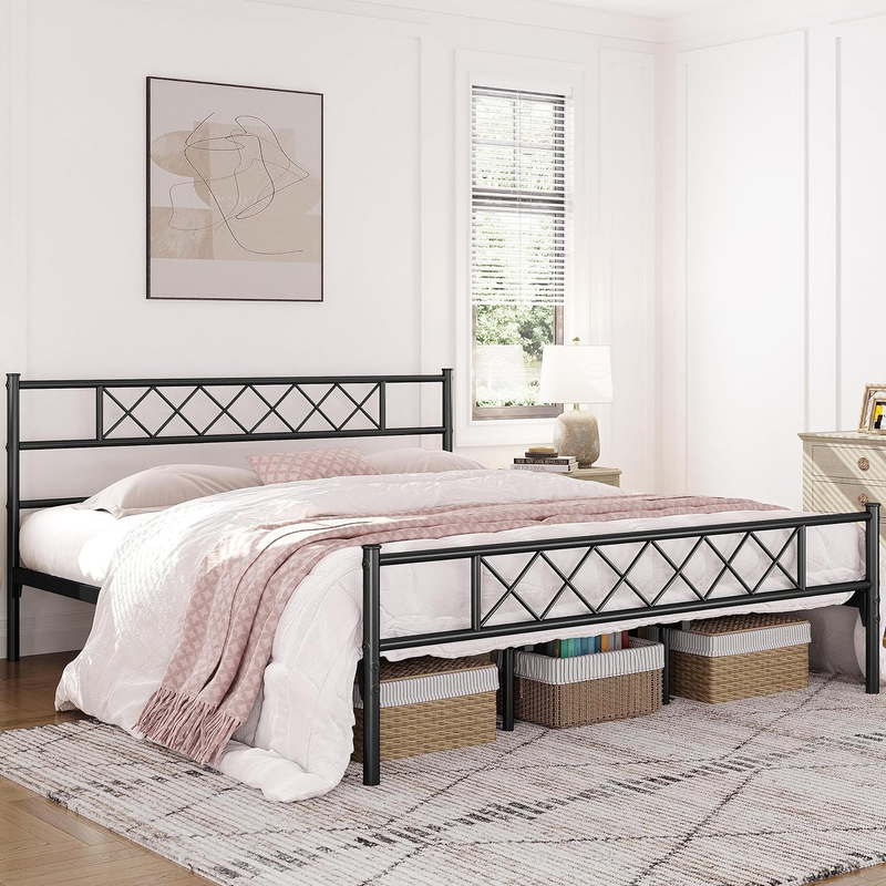 Black Finish Metal Cal King Headboard Footboard