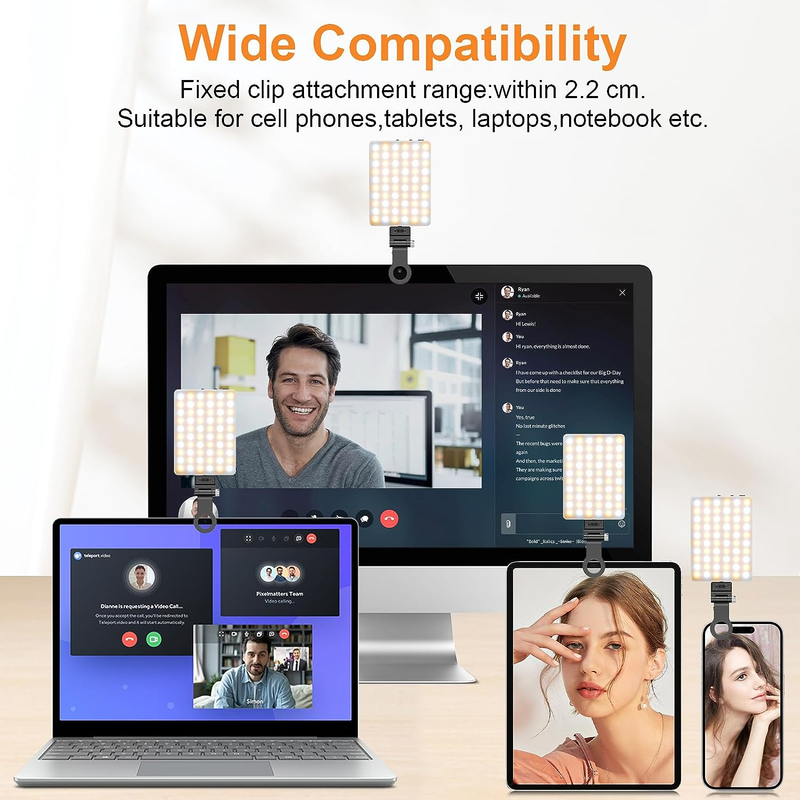 Portable Selfie Light,Rechargable 60 LED Phone Light with Clip & Double 1/4" Scr