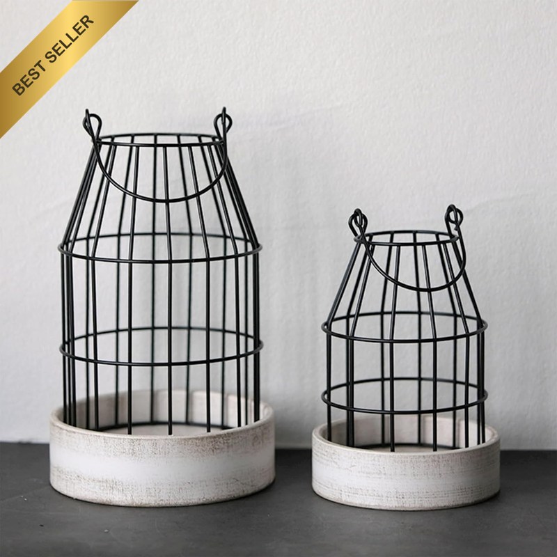 Rustic Metal Bell Candle Holders Set of 2 Decorative Vintage Cage Candle Holders