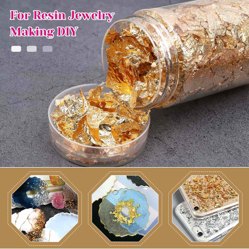 Gold Flakes for Resin,  15 Grams Gold Foil for Nails, Gold Foil Flakes Imitation