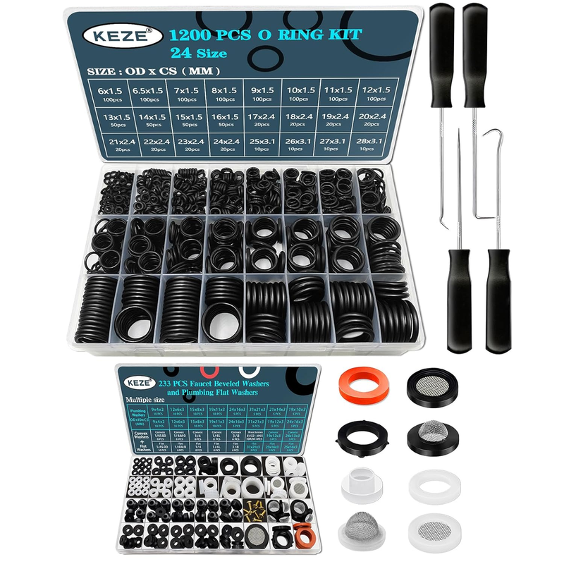 233 Pcs Plumbing and Faucet Washers Kit and 1200 Pcs 24 Size Rubber O-Ring Kit f