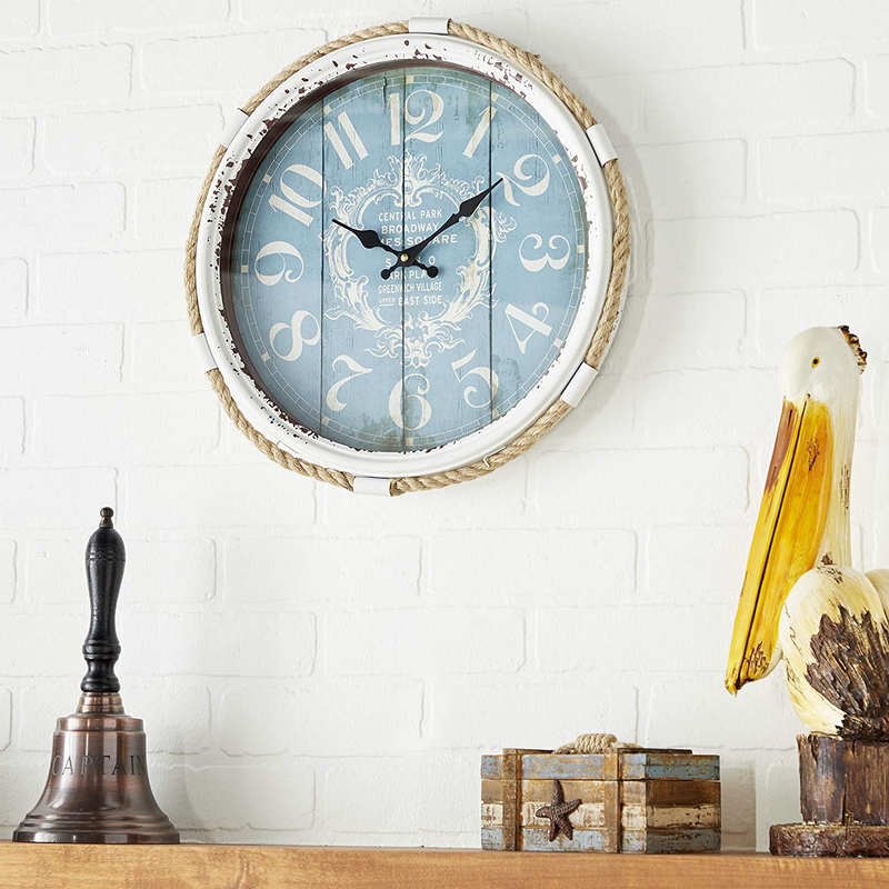 Deco 79 Metal Wall Clock with Rope Accents, 17" X 2" X 17", 