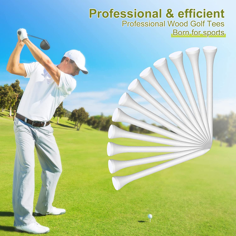 1000 Pcs Golf Tees Bulk Wood Tees 3-1/4 Inch Tall, White Golf Tees for Women Men