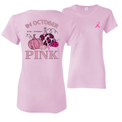 In October We Wear Pink Pumpkin Cheetah Print Women Graphic TShirt