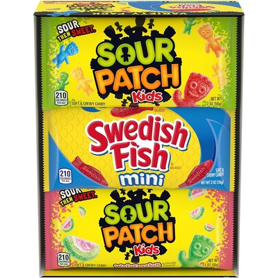 SOUR PATCH KIDS and SWEDISH FISH Mini Soft & Chewy Candy 18 Count (Pack of 1) 
