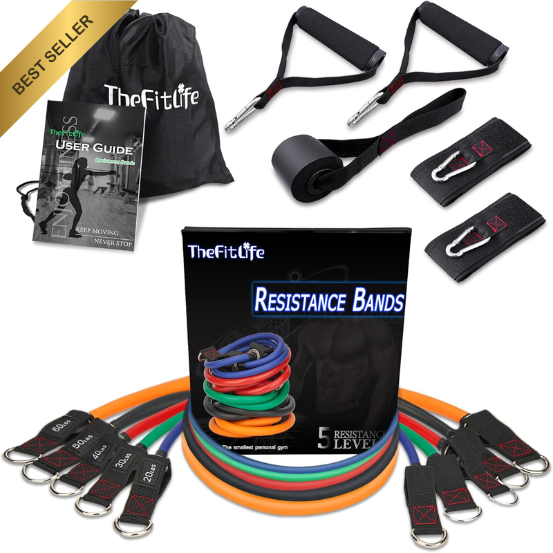 Exercise Resistance Bands with Handles - 5 Fitness Workout Bands Stackable up to