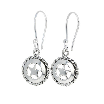 Sterling Silver Earrings, Sheriff Star, Southern, Dangle Earrings, .925, 13mm