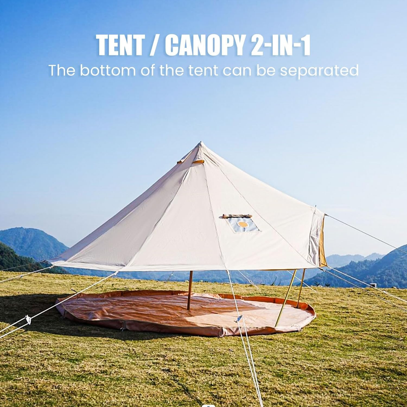 Canvas Bell Tent, Glamping Yurt Tent with Stove Jack, Waterproof and Breathable