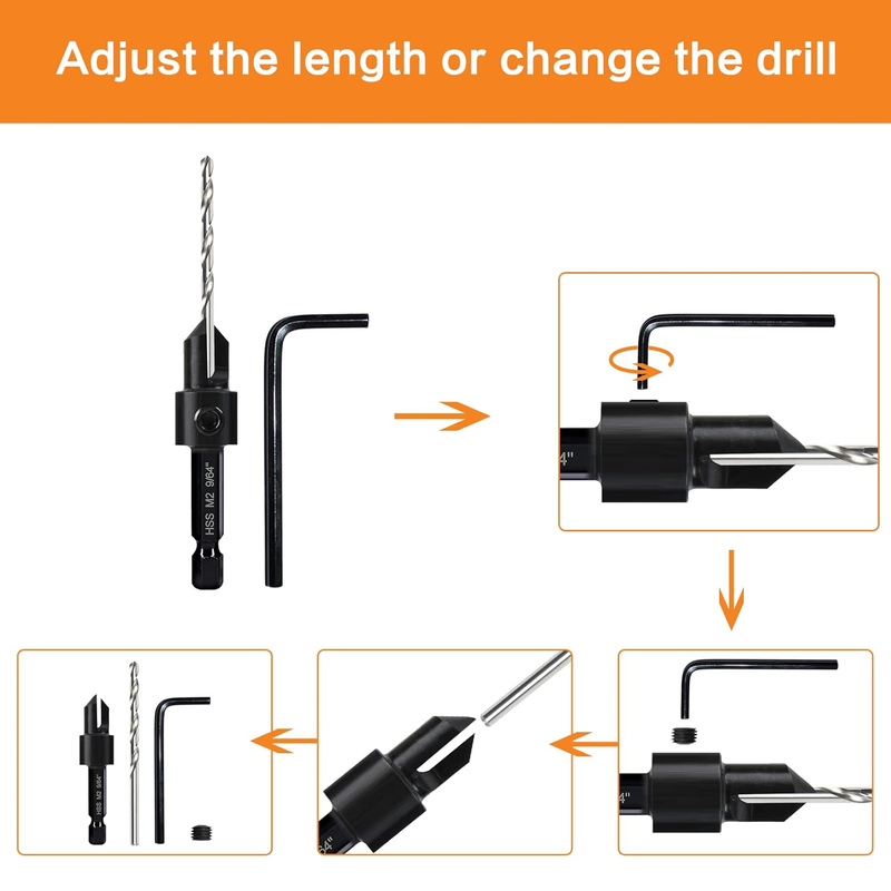 5-pc Woodworking Countersink Counterbore Drill Bit Set 3in1 for #6 8 10 12 16 Sc