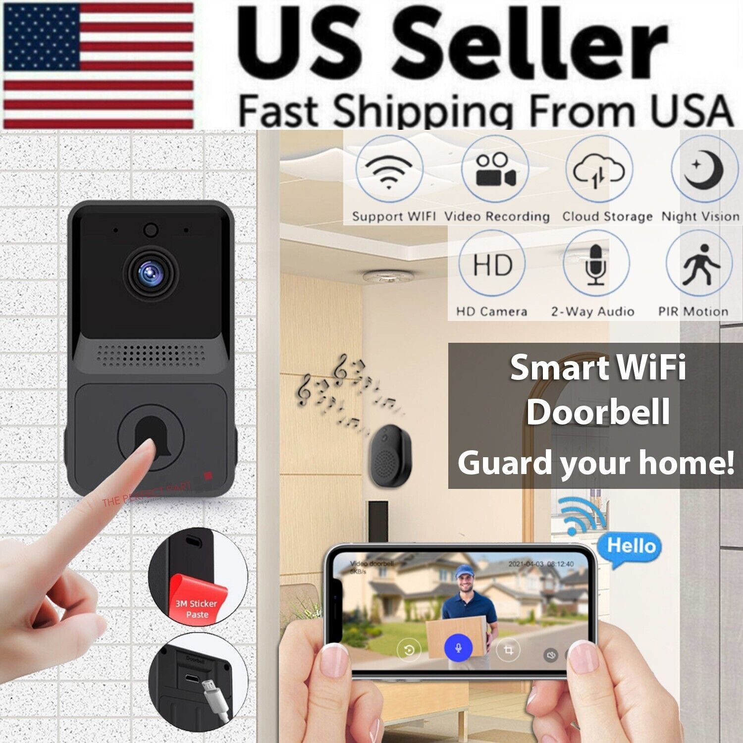 Wireless Smart WiFi Doorbell Intercom Video Camera Door Ring