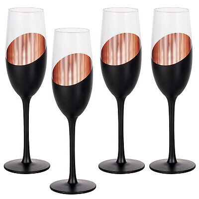 Black and Copper Plated Accent Champagne Flutes, Toasting Glasses, Set of 4