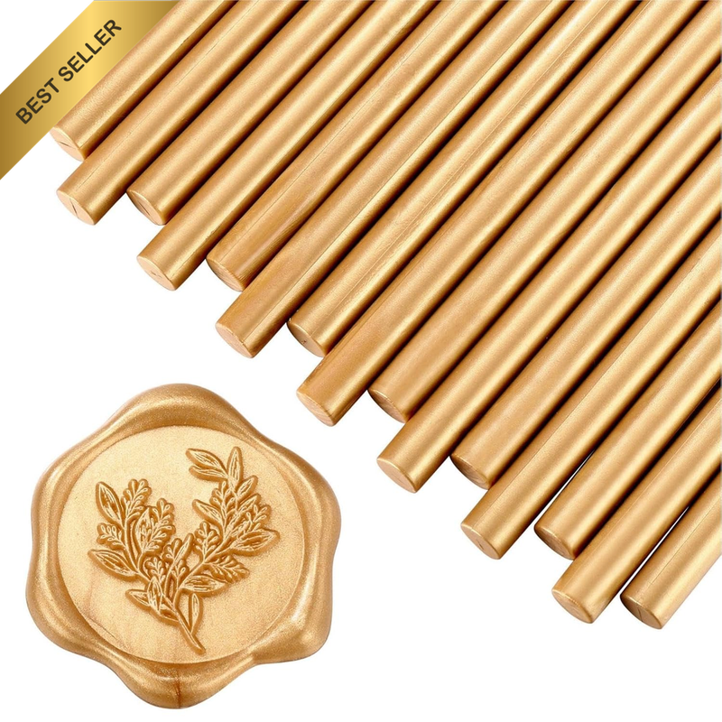 15Pcs Light Gold Glue Gun Wax Seal Sticks, Smokeless Flexible Hot Wax Sticks for
