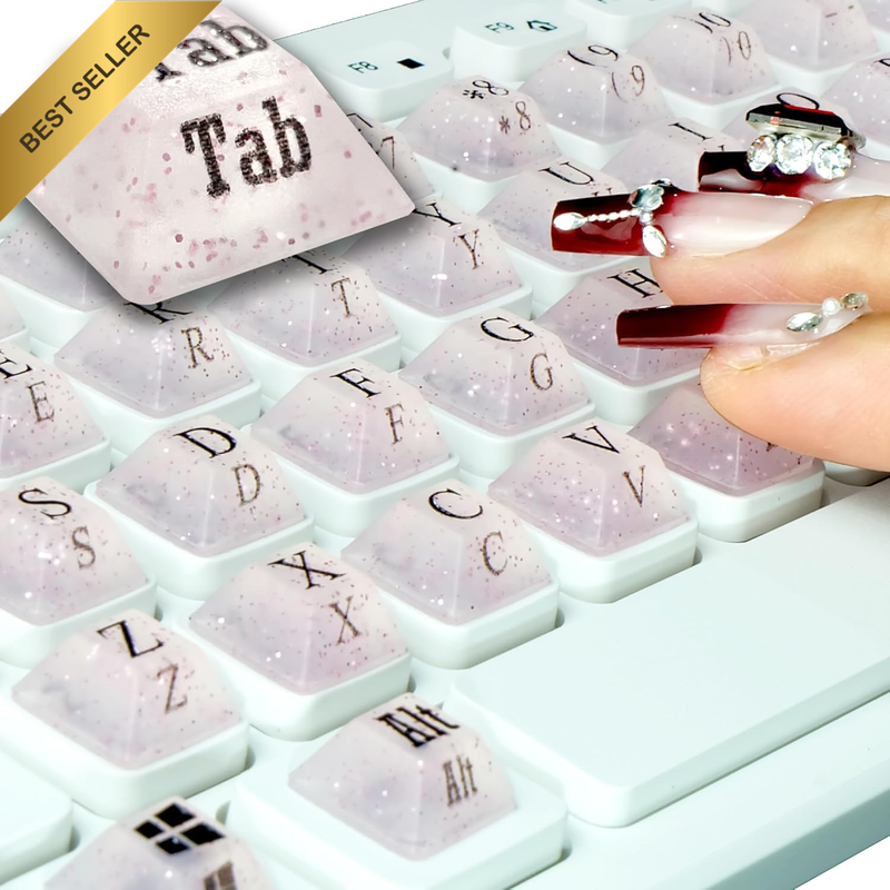 80Pcs Keyboard Stickers for Long Nails Typing Gaming Anti-Damage Pink Set
