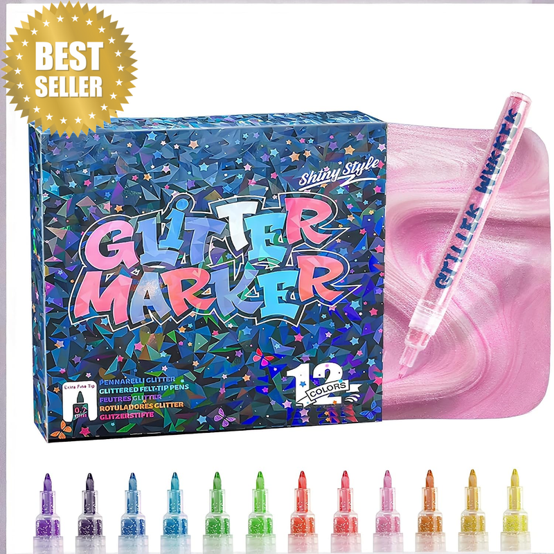 12 Colors Glitter Pens Markers, for Ceramic,Wood, Rock Painting, Crafts DIY Art