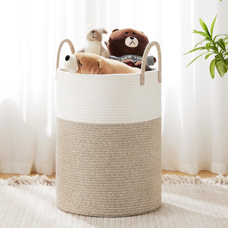 Cotton Rope Laundry Hamper by , 58L - Woven Collapsible Laundry Basket - Clothes