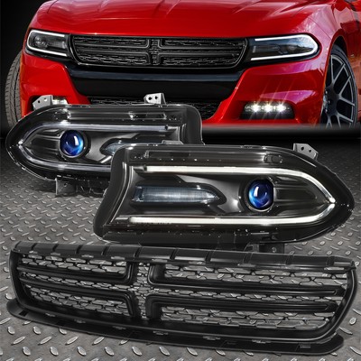 [LED DRL] Для проекторных фар в стиле Dodge Charger OE 15-22 +Черная решетка радиатора