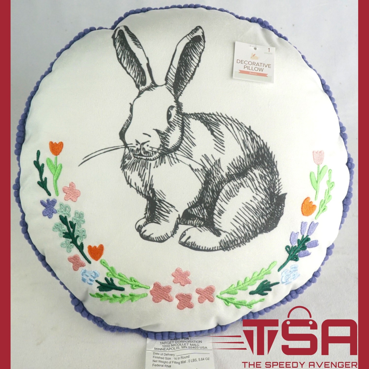 Easter Decorative Rabbit Bunny Flowers Spring Embroidered Pillow for Home Decor