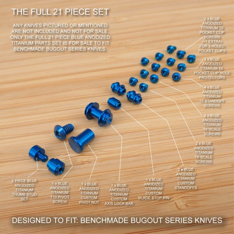 Benchmade 535 BUGOUT 21pc BLUE Titanium Screw Set, Axis, Standoff, Pin, T Studs