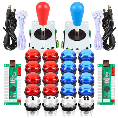 2 Player Arcade Game DIY Kit Parts 2 Ellipse Joystick 20 LED Arcade Push Buttons