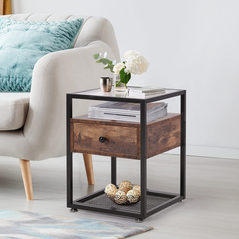 Modern Nightstands,End Drawer， Media Entertainment Center with Sofa Side Table f