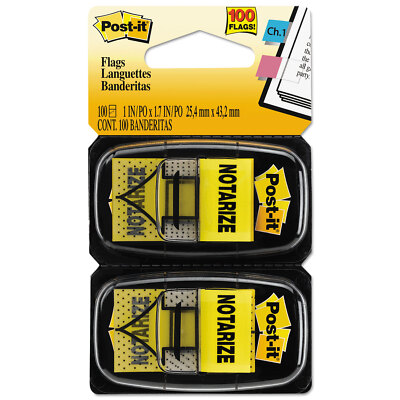 Post-it Arrow Message 1'' Page Flags ''Notarize '' Yellow 2 50-Flag Dispensers/Pack