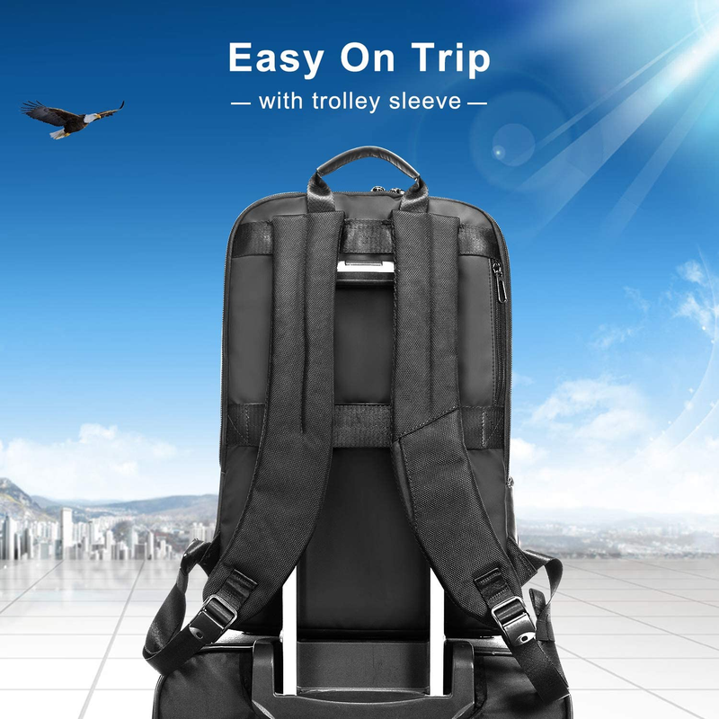 Slim Laptop Backpack for Men, Lightweight Leather Business Laptop Bag for Women,