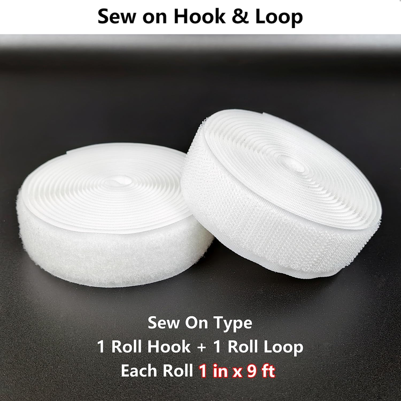 Sew on Hook and Loop Strips, 1 Inch Wide, Easy to Sew, Excellent Grip, Non Adhes