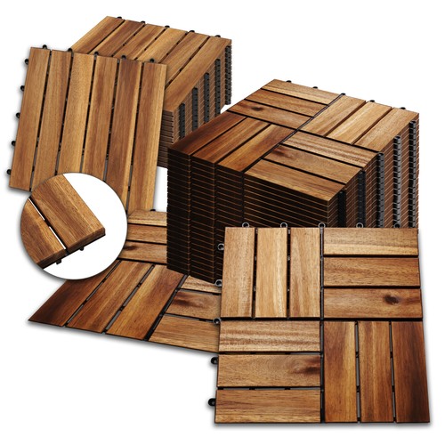 Holzfliesen Terassenfliese Bodenfliese 30x30cm Terassenbelag Balkon Garten Holz