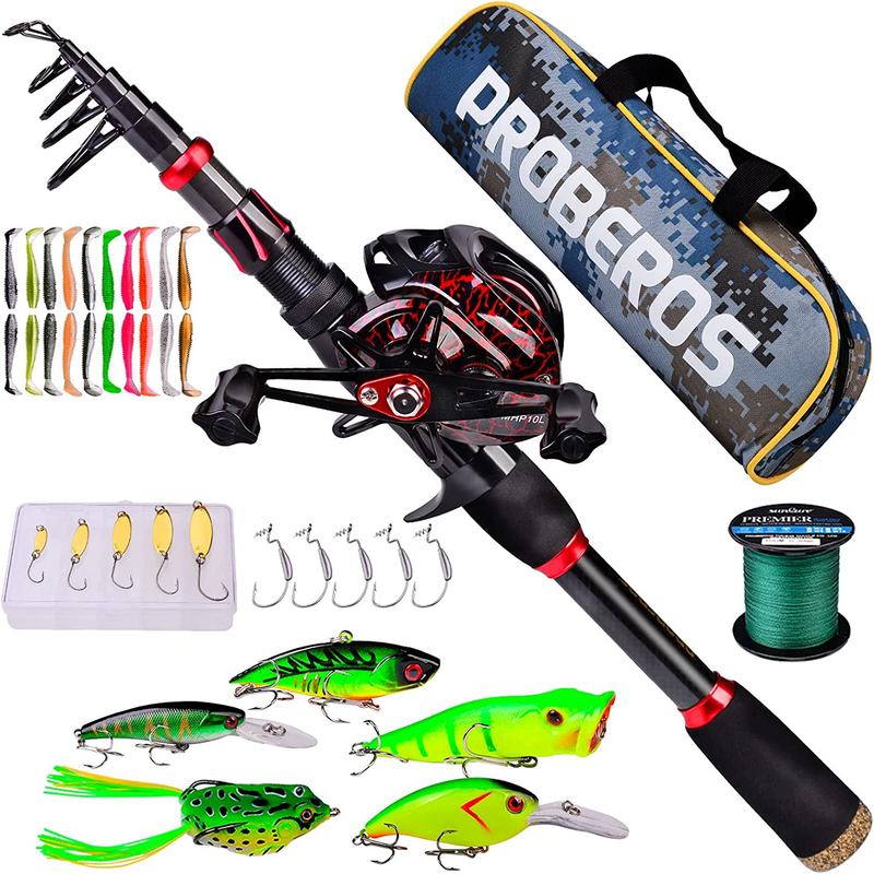 Fishing Rod and Reel Combo 6.9ft Telescopic Spincast Rod with Left Handed
