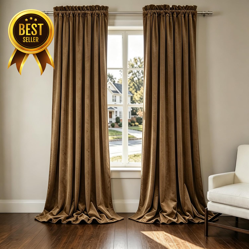 2-Panel 52x96-Inch Camel Velvet Blackout-Curtain Set