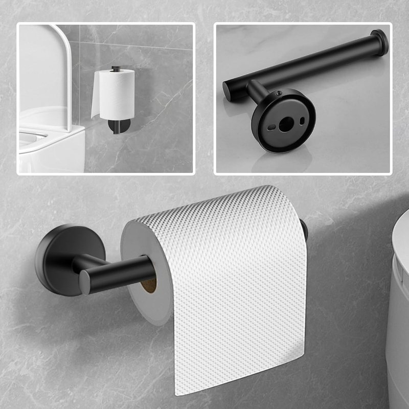 6-Piece Bathroom Hardware Set, Matte Black Stainless Steel Towel Rack Set, Inclu