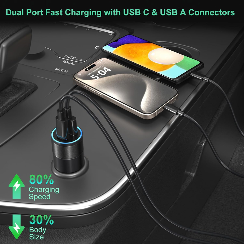 USB C Car Charger Adapter, 2 Pack 36W Dual Port 12V Car Charger USB C Fast Charg