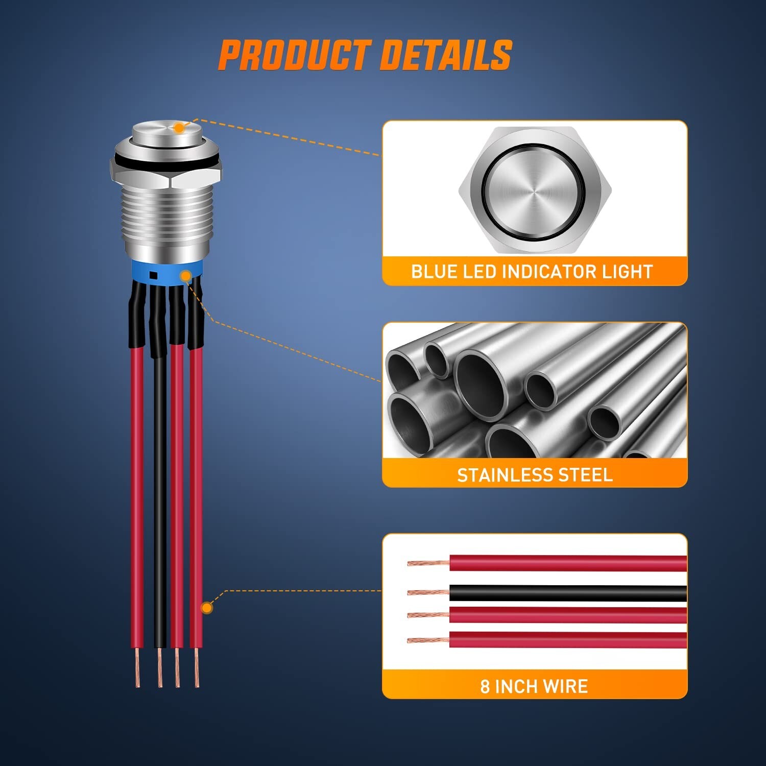 Nilight 12mm Push Button Switch 5PCS with Pre Wired Harness 12V 24V