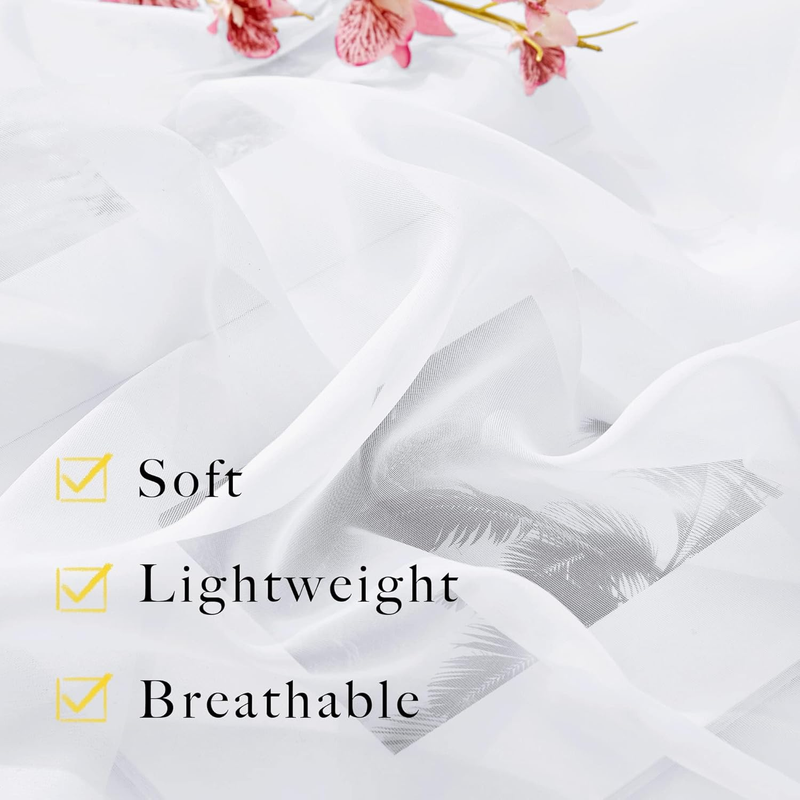 White Sheer Curtains 84 inches Long for Living Room, Rod Pocket Window Treatment