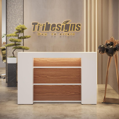 Tribesigns Modern Reception Desk with LED Lights, 63-Inch Front Counter Table fo