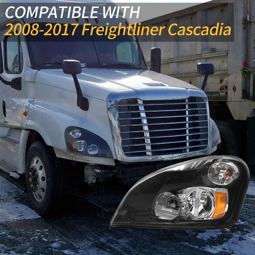 For 2008-2017 Freightliner Cascadia Black LED Headlight Headlamp Right Passenger