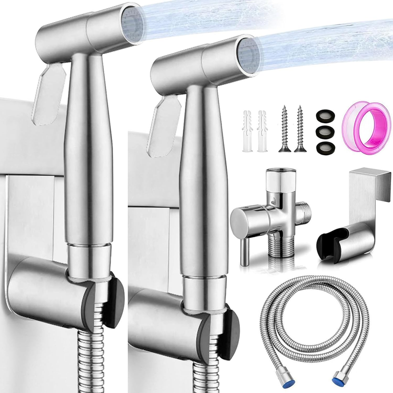 2 Pack Stainless Steel Handheld Toilet Bidet Sprayers Adjustable Water Pressure