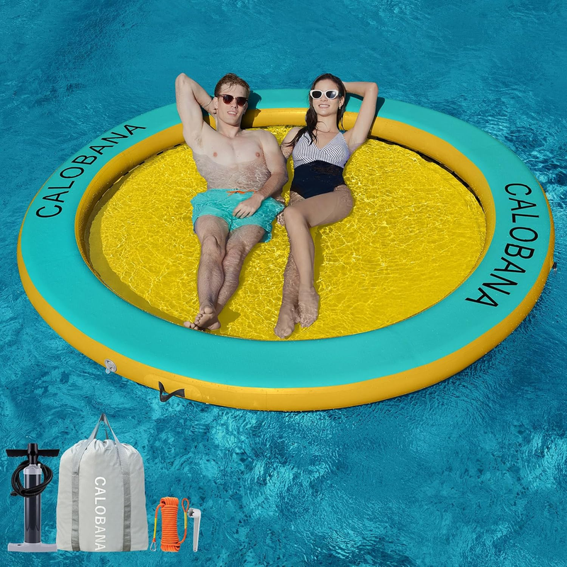 Round Floating Ring Inflatable Water Hammock Heavy Duty River Floats Lake Raft for Adults Tanning Pool Lounger Float Island Platform Pad Mat for Party